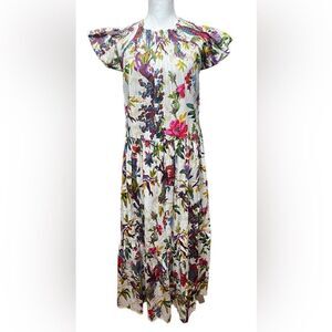 Tuckernuck Guadalupe Design Momposina white Floral Bird Print Maxi Dress novelty
